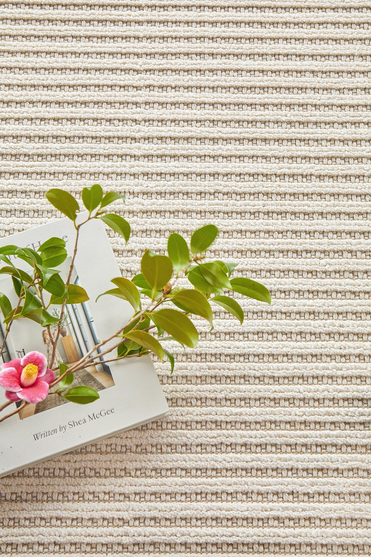 Serafina Cloud indoor and outdoor rug with textured linear design available at Rugs N Timber Belrose showroom