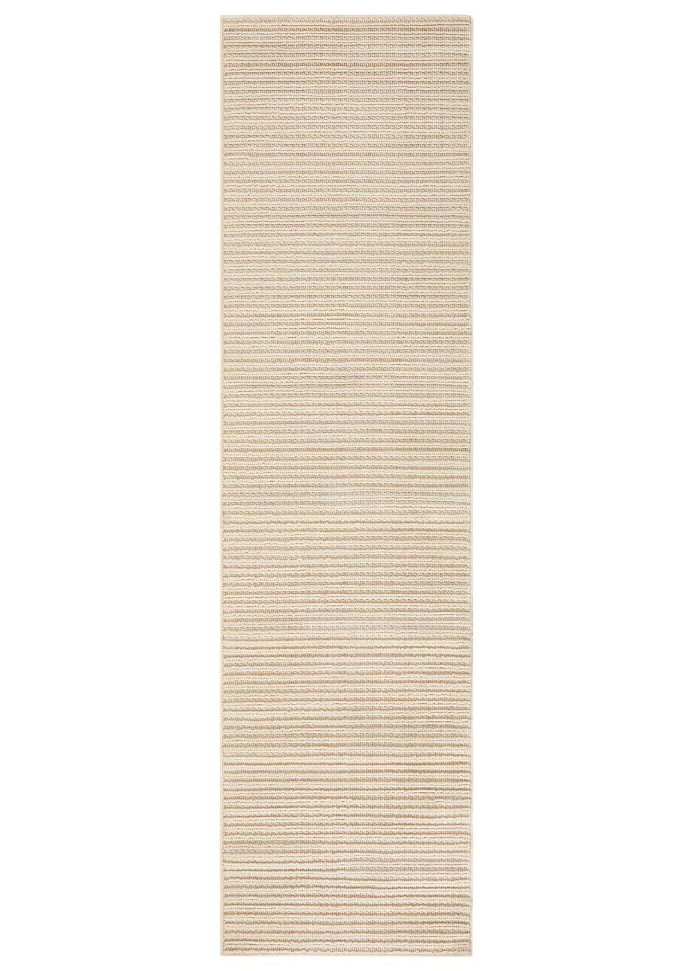 Serafina Latte hallway runner rug with textured linear pattern at Rugs N Timber Belrose showroom
