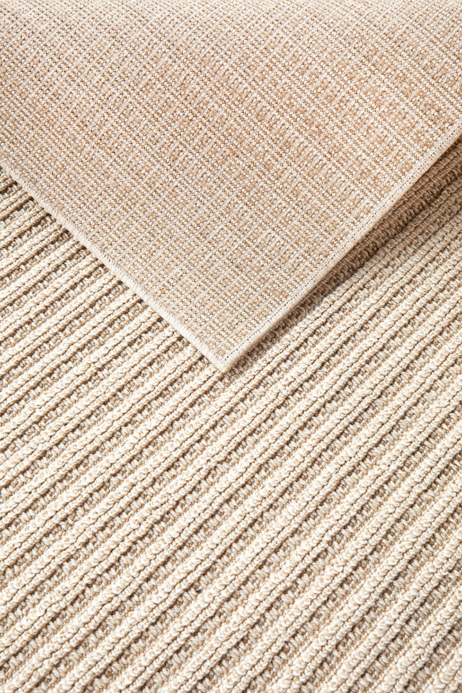 Serafina Latte hallway runner rug with textured linear pattern at Rugs N Timber Belrose showroom