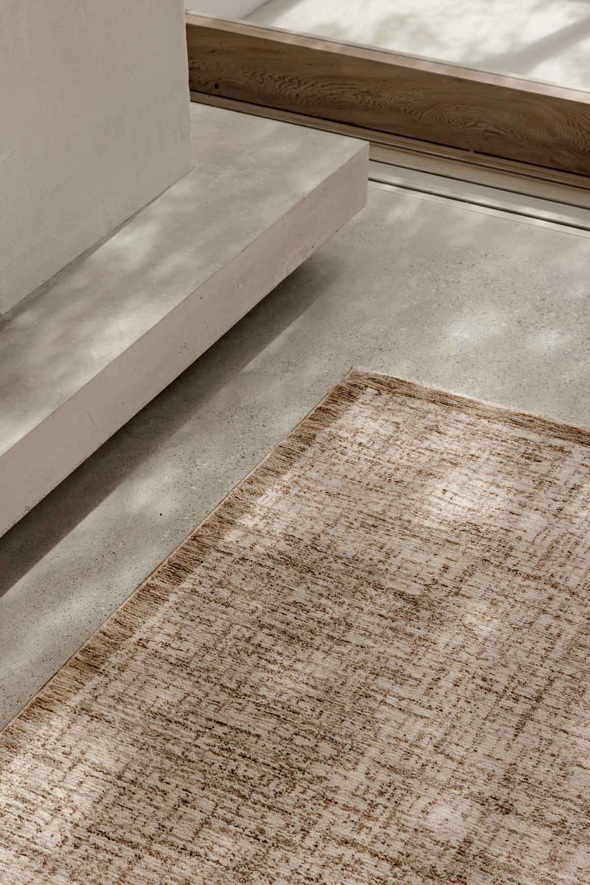 Meadow Malt neutral polyester runner from the Steph and Gian collection. Available at Rugs N Timber Belrose