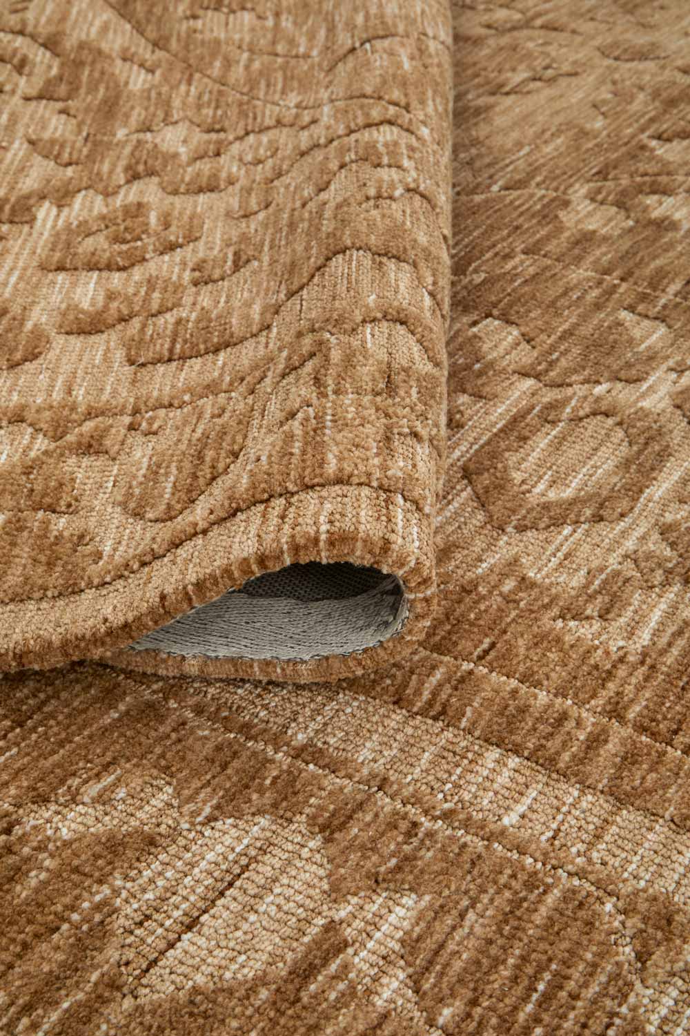 Vivienne Manor traditional distressed hallway runner with warm caramel, honey and soft beige floral tones.