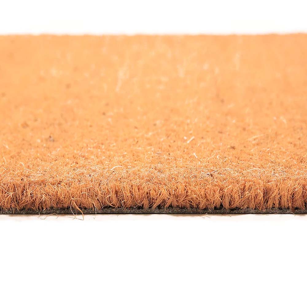 Welcome wide natural coir doormat with black script and border