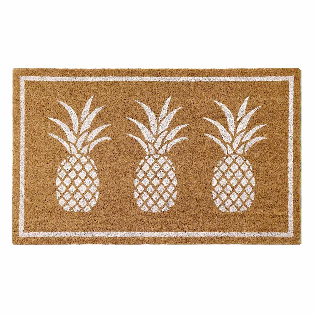 PVC Backed Coir Doormat - White Pineapples