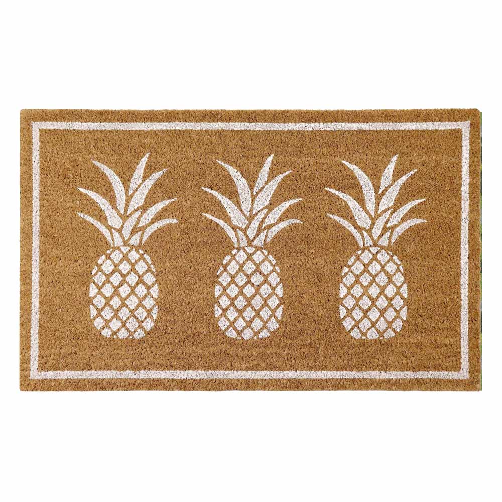 PVC Backed Coir Doormat - White Pineapples