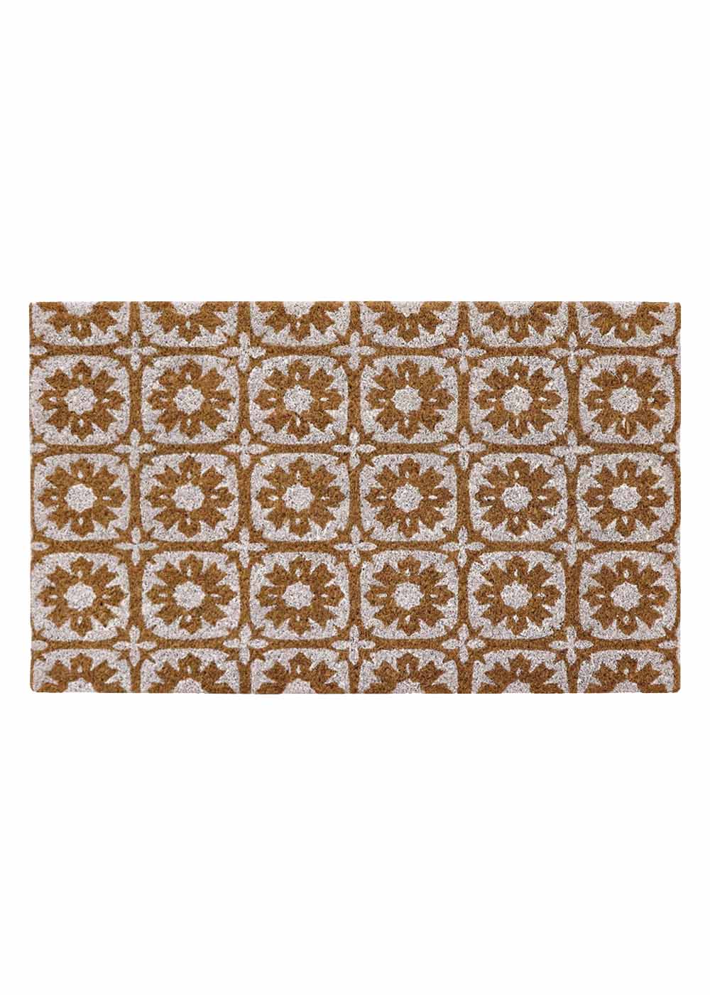 PVC Backed Coir Doormat - White Tiles