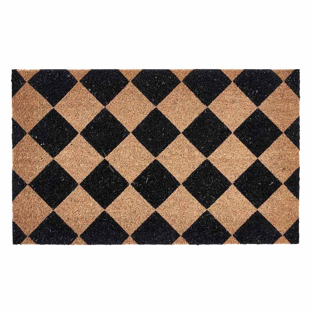 PVC Backed Coir Doormat - Black Checkerboard