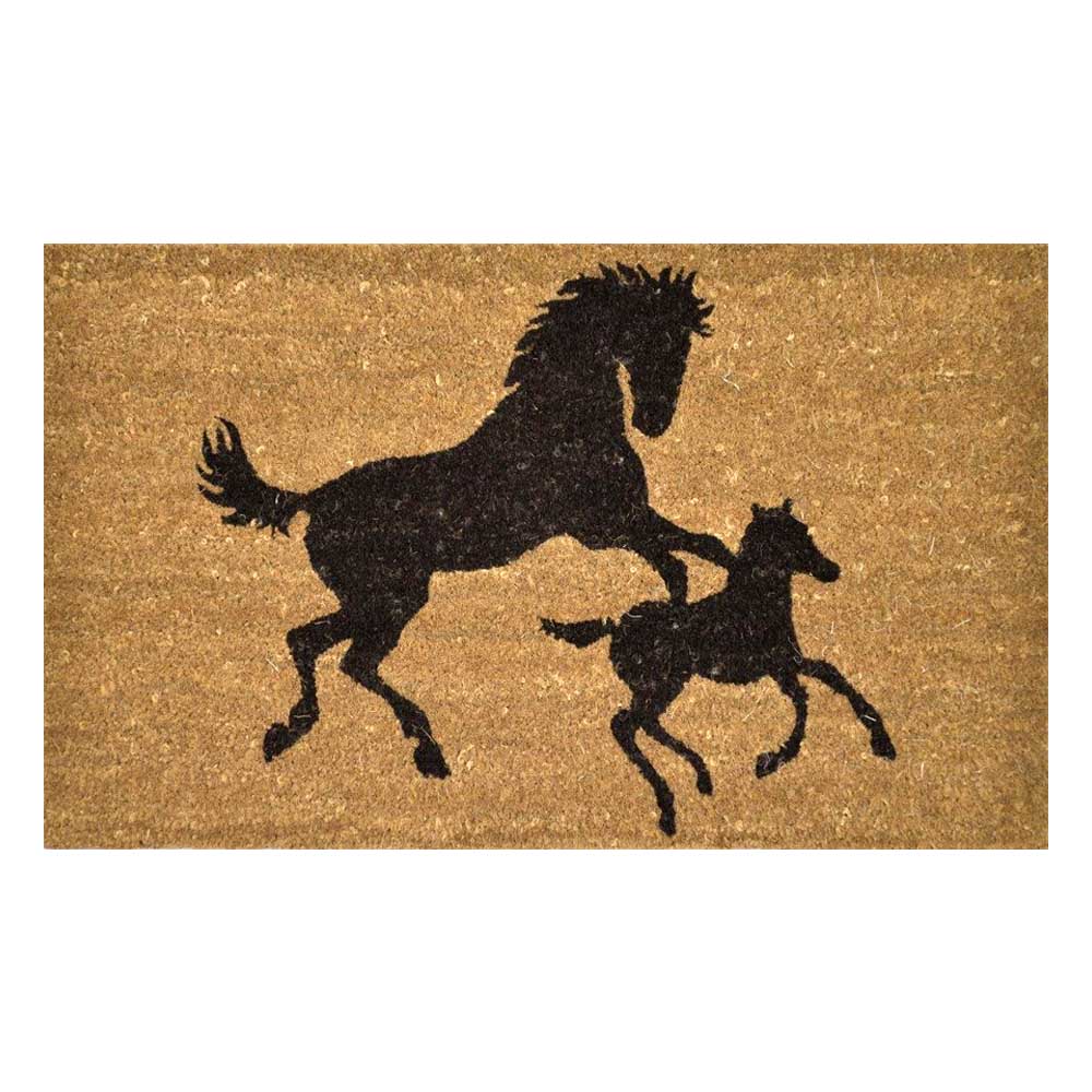 PVC Backed Coir Doormat - Black Horses