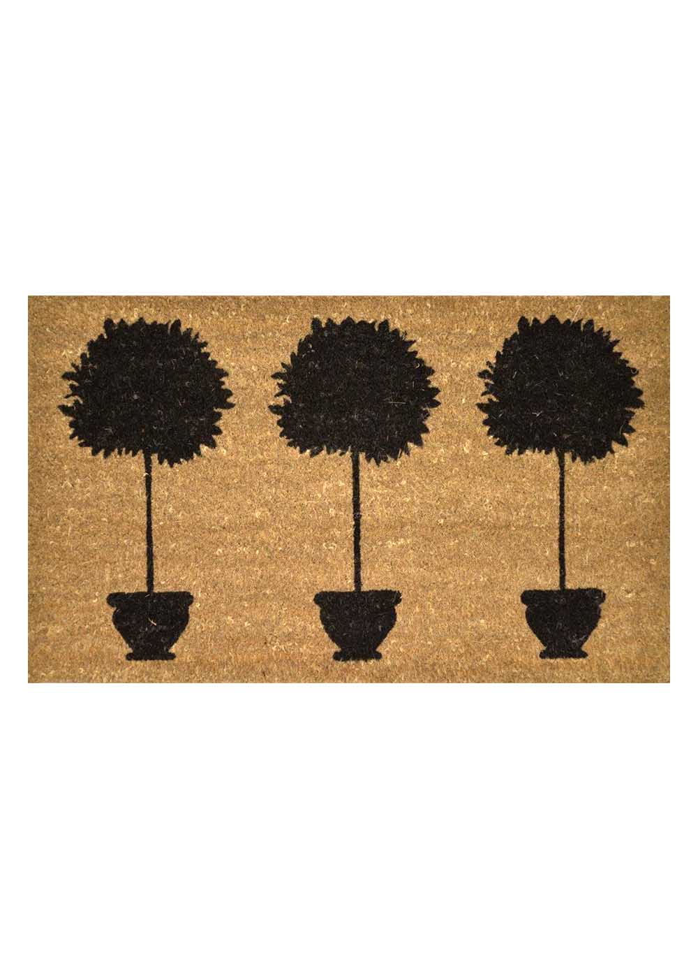 PVC Backed Coir Doormat - Black Topiary Trees