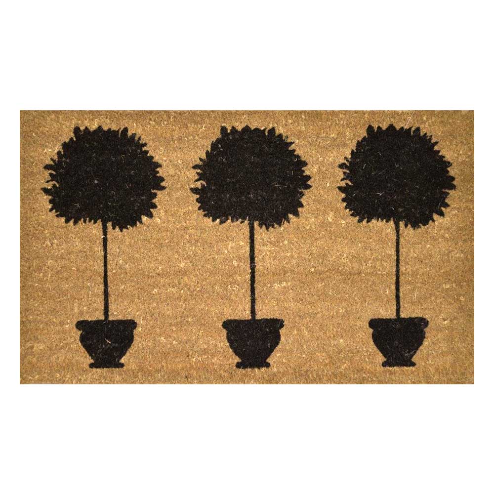 PVC Backed Coir Doormat - Black Topiary Trees