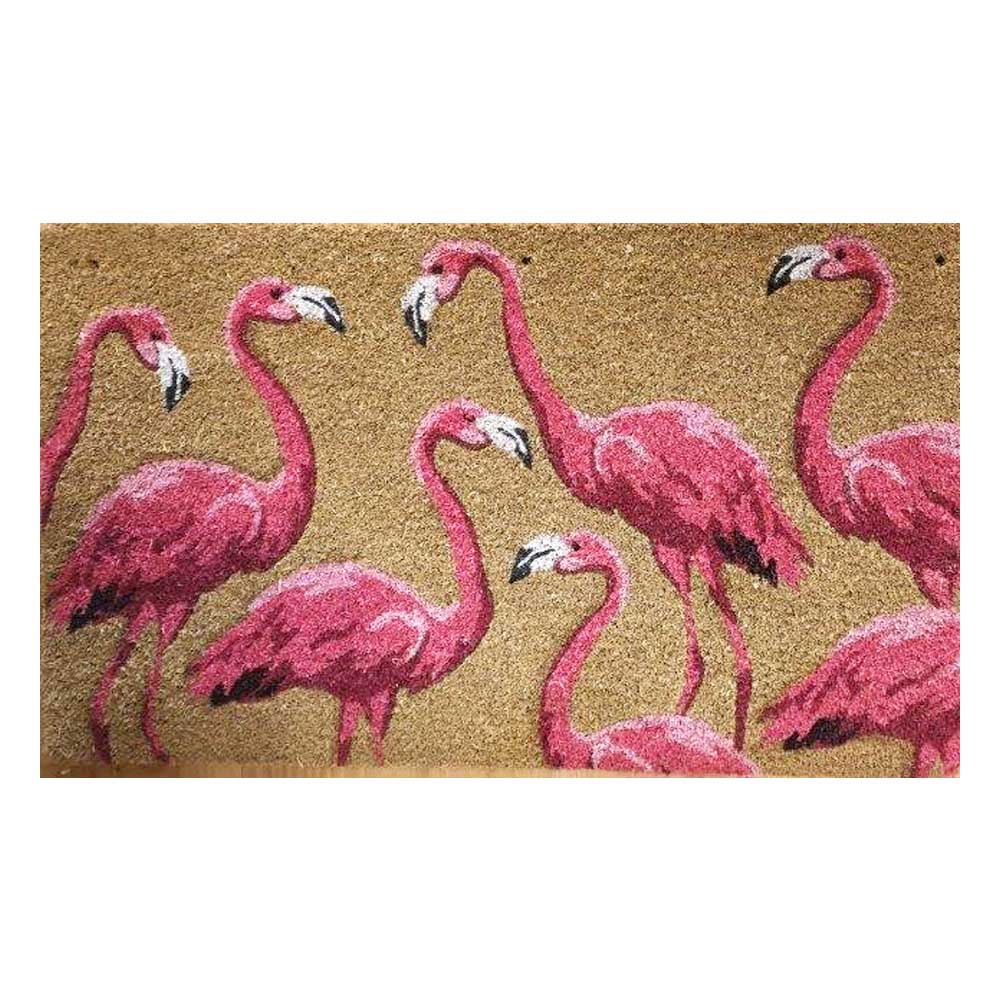 PVC Backed Coir Doormat - Pink Flamingos