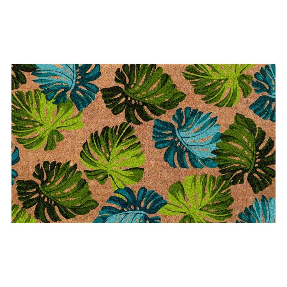 PVC Backed Coir Doormat - Monsteria Leaves