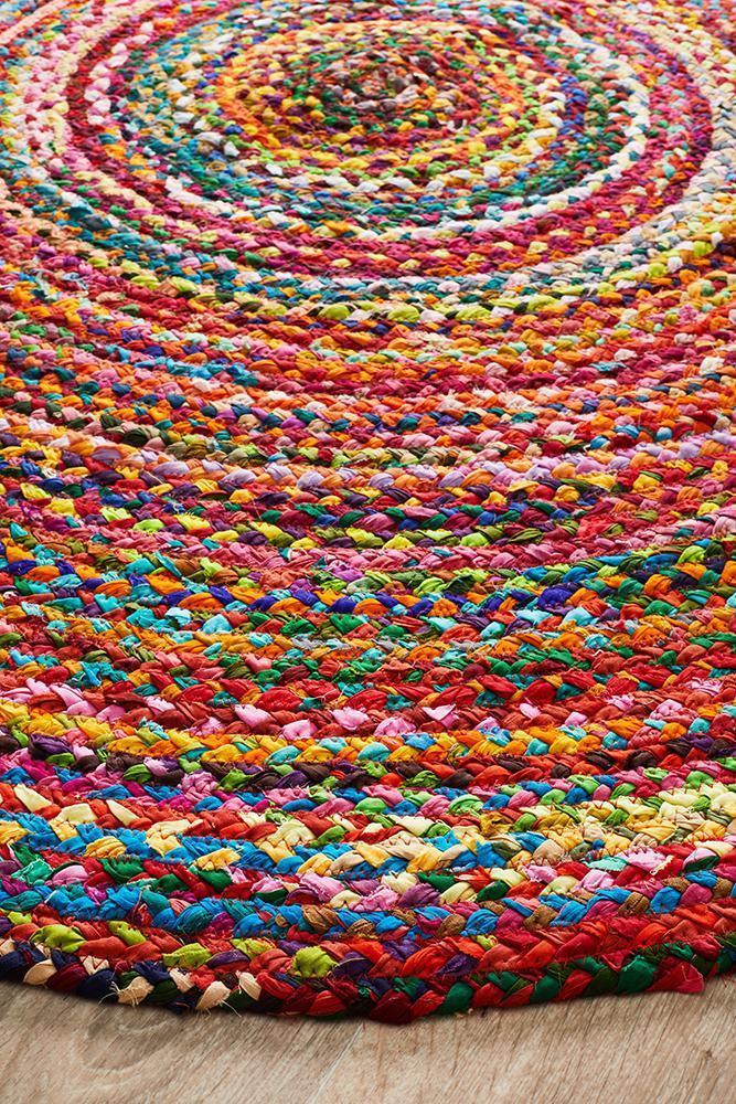 Emma Braided Cotton Colourful Round Rug