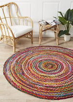 Emma Braided Cotton Colourful Round Rug