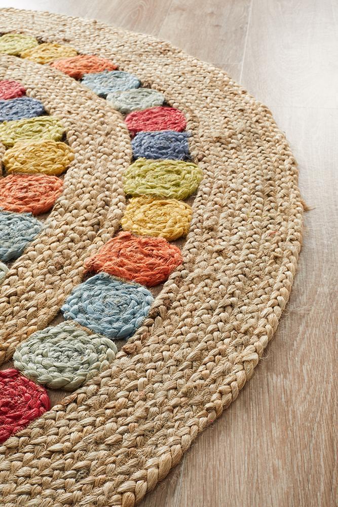 Emma Gummy Drops Jute Colourful Round Rug