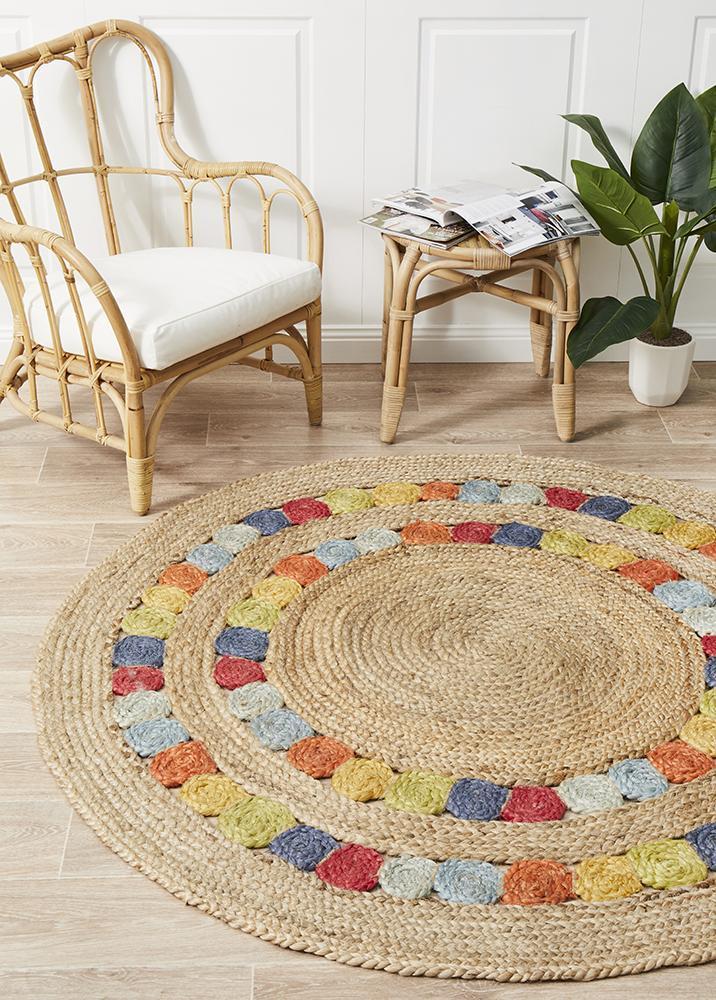 Emma Gummy Drops Jute Colourful Round Rug