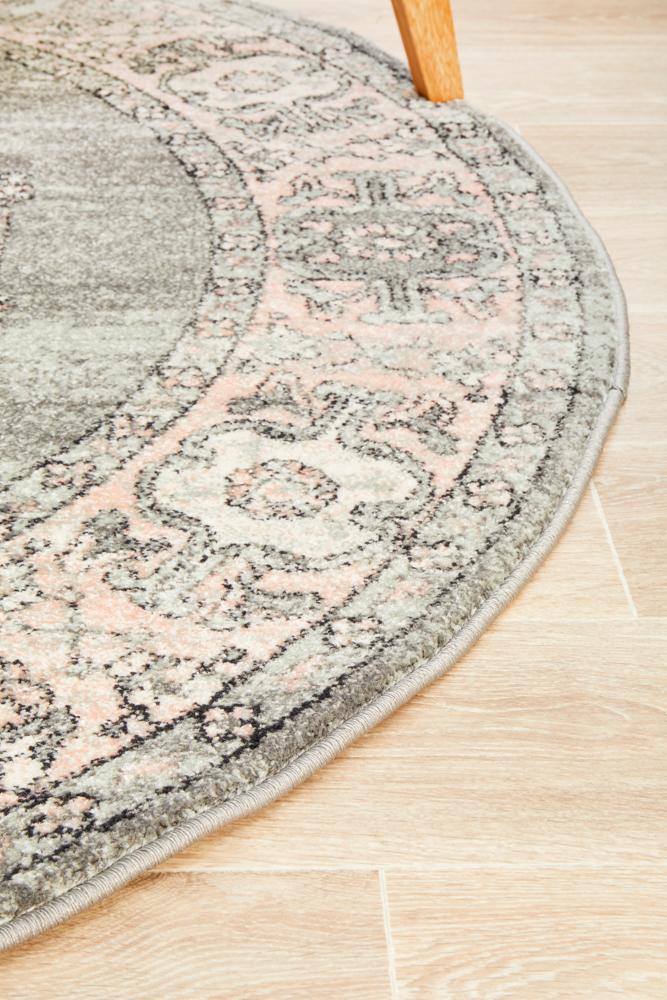 Eleanor Grey Diamond Round Rug