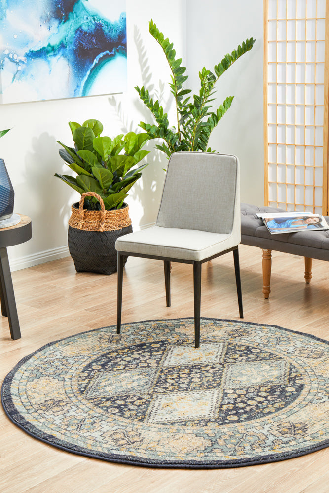 Kalani Navy Round Rug | Traditional Rugs Belrose Sydney