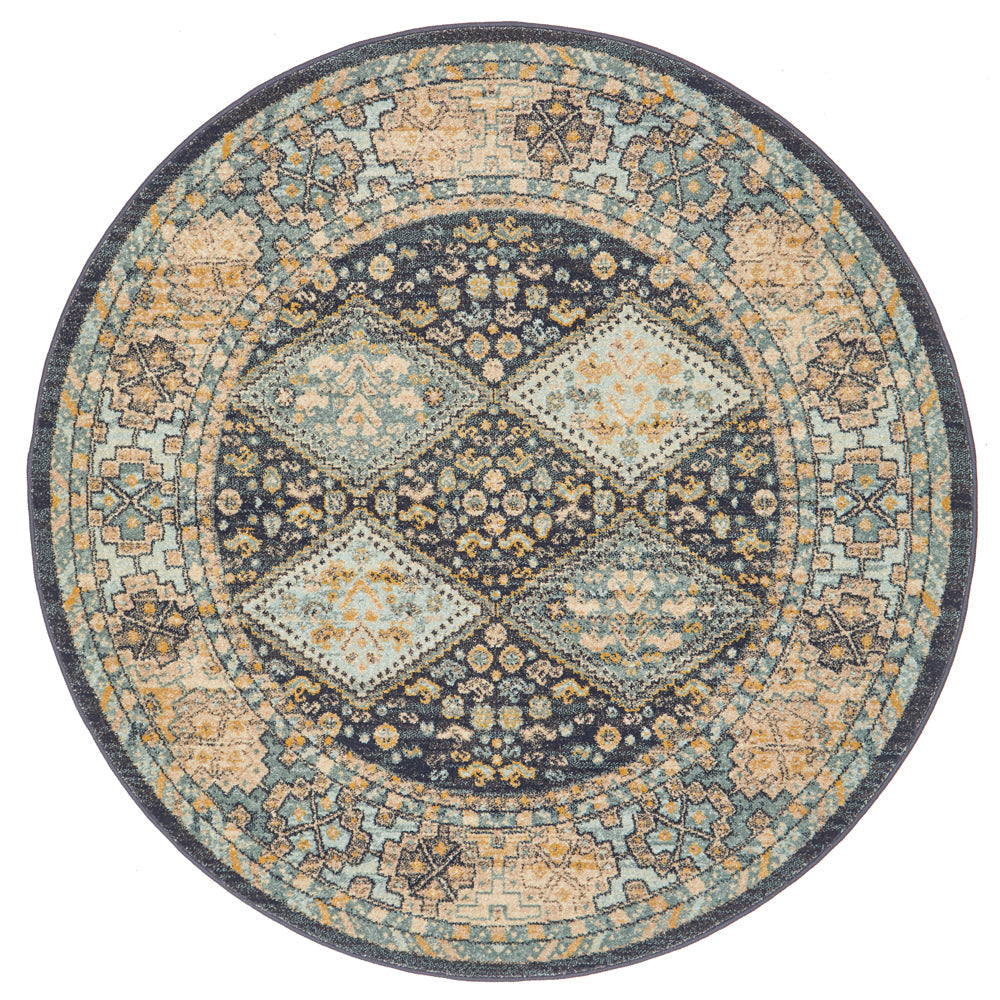 Kalani Navy Round Rug | Traditional Rugs Belrose Sydney