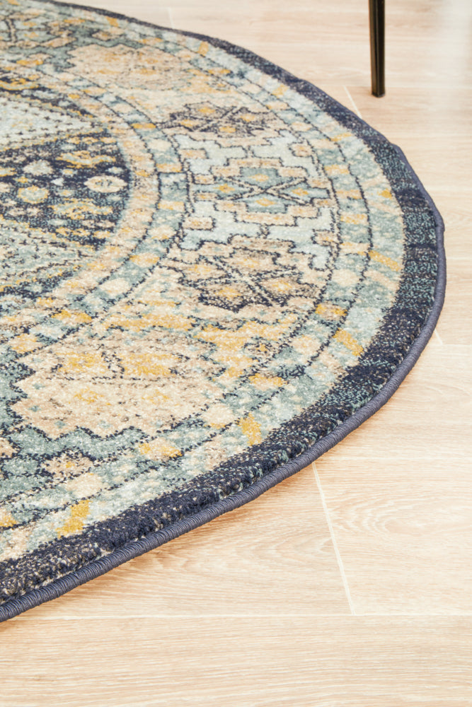 Kalani Navy Round Rug | Traditional Rugs Belrose Sydney