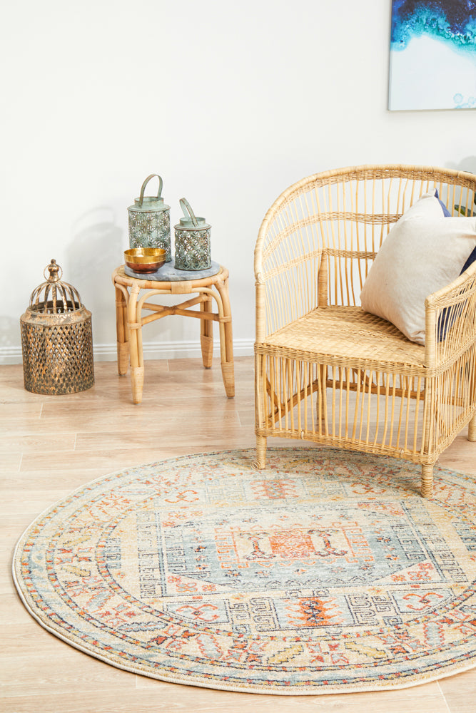 Kalani Sky Round Rug | Traditional Rugs Belrose Sydney