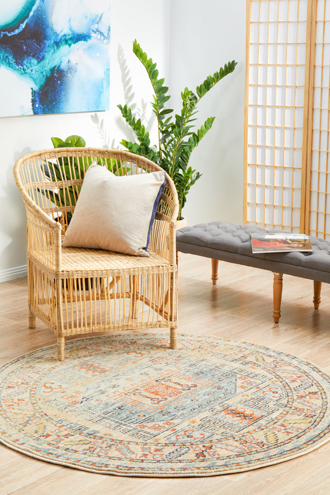 Kalani Sky Round Rug | Traditional Rugs Belrose Sydney