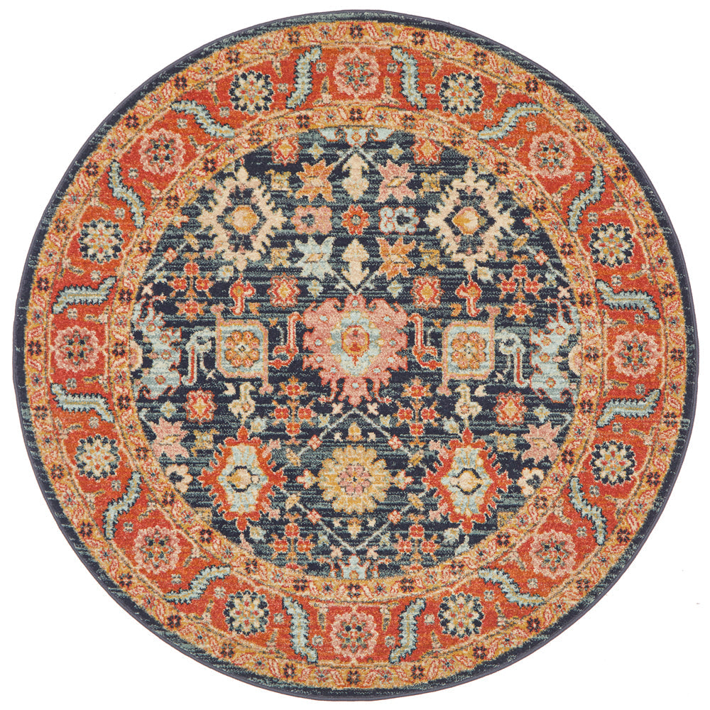 Kalani Peacock Round Rug | Traditional Rugs Belrose Sydney