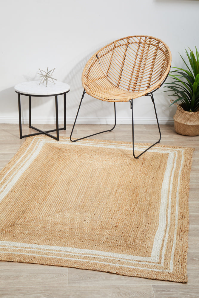 Savannah Natural White Border Rug | Jute Natural Fibre Rugs Belrose | Rugs N Timber