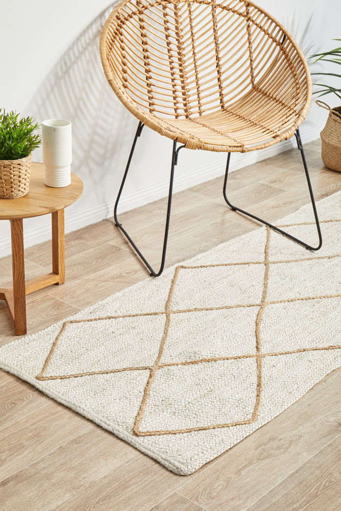 Savannah White Diamonds Runner | Jute Natural Fibre Rugs Belrose | Rugs N Timber