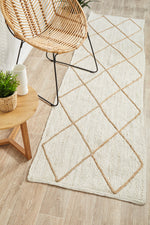 Savannah White Diamonds Runner | Jute Natural Fibre Rugs Belrose | Rugs N Timber