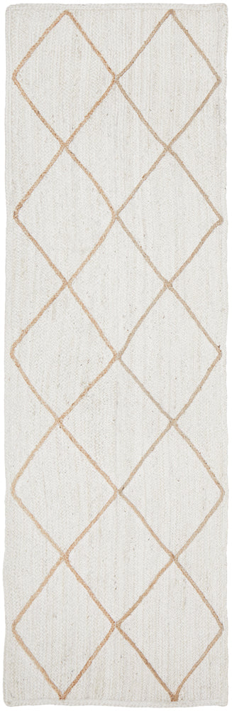 Savannah White Diamonds Runner | Jute Natural Fibre Rugs Belrose | Rugs N Timber