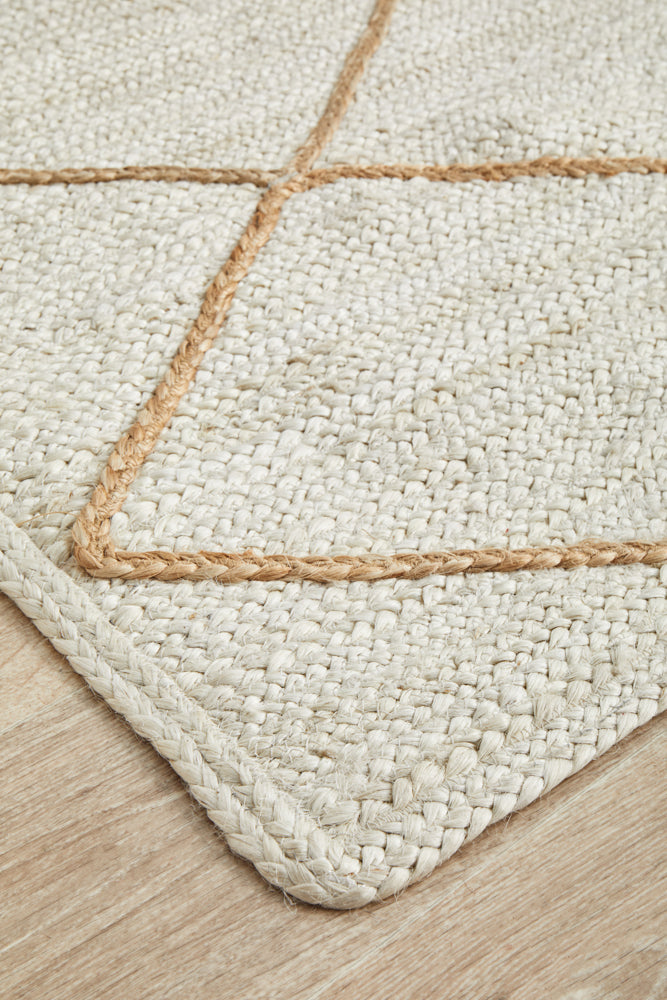 Savannah White Diamonds Runner | Jute Natural Fibre Rugs Belrose | Rugs N Timber