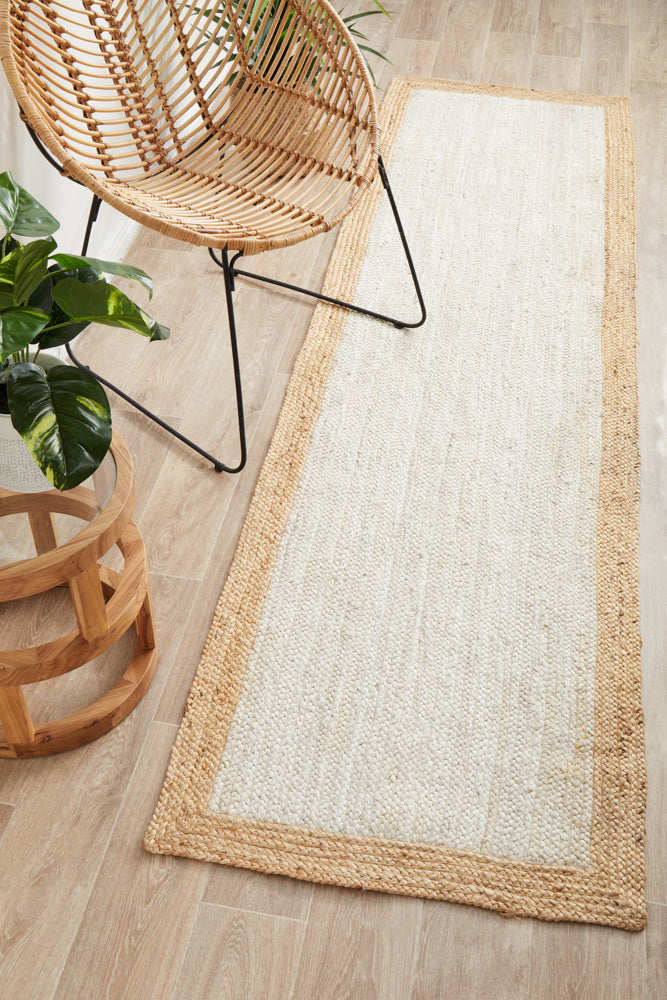 Savannah White Natural Border Runner | Jute Natural Fibre Rugs Belrose | Rugs N Timber