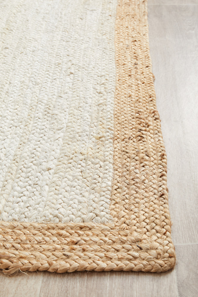 Savannah White Natural Border Runner | Jute Natural Fibre Rugs Belrose | Rugs N Timber