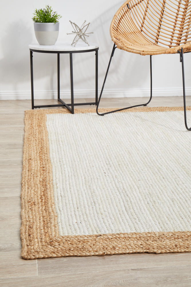 Savannah White Natural Border Rug | Jute Natural Fibre Rugs Belrose | Rugs N Timber