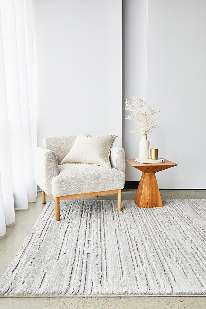 Marley Silver Stripes Rug | Modern Rugs Belrose Sydney