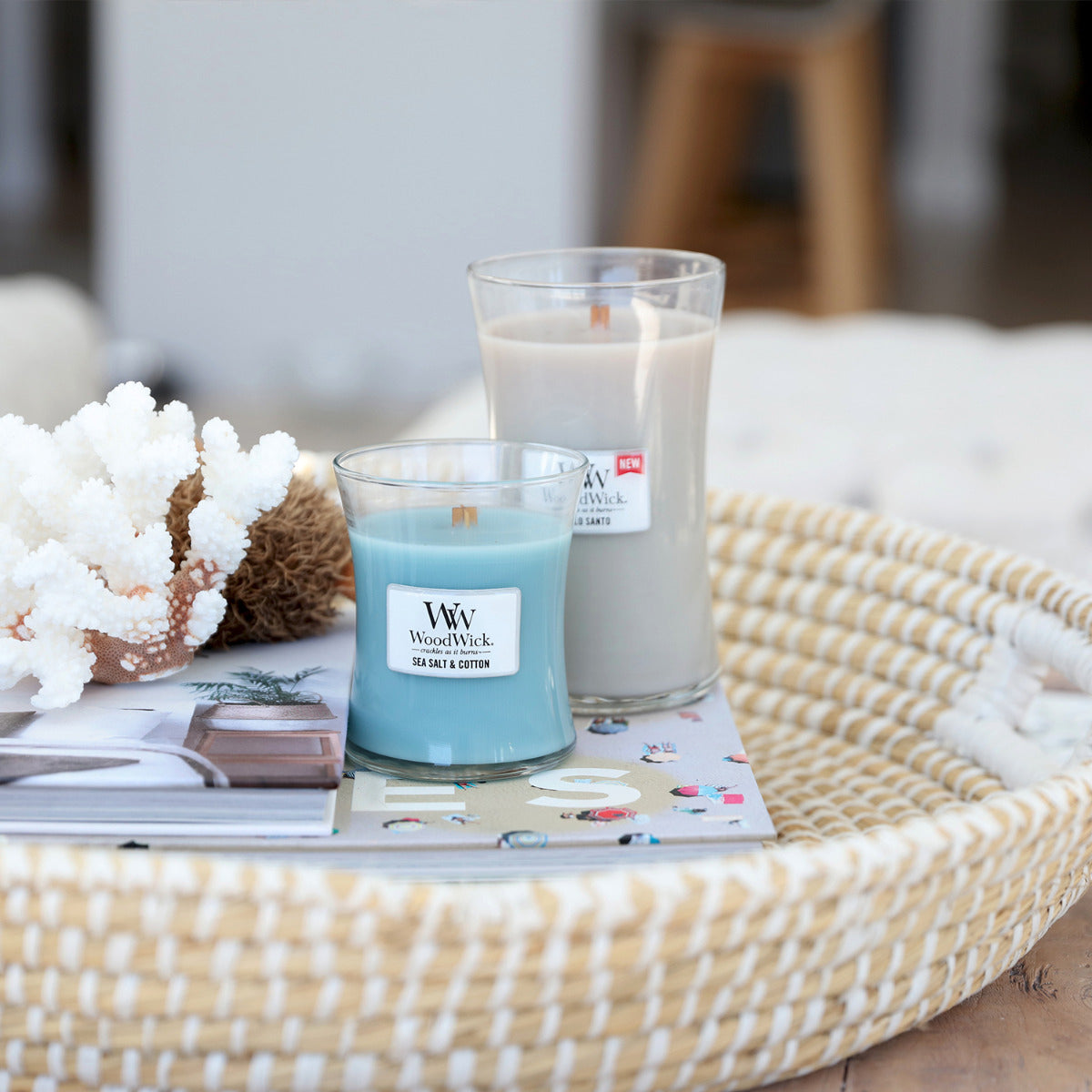 Woodwick Candle - Medium - Sea Salt & Cotton